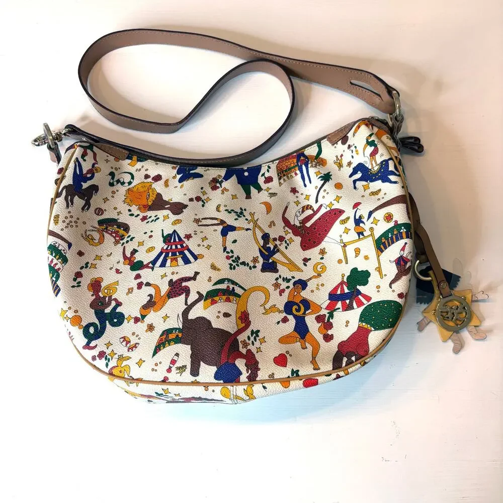 Piero Guidi Magic Circus Cream Shoulder Crossbody Bag w/ Doll Charm Italy